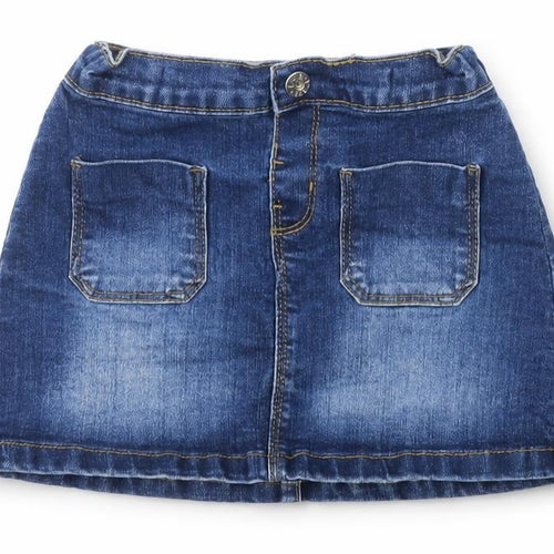 Denim 365 Girls Blue Cotton Mini Skirt Size 3-4 Years Regular Button