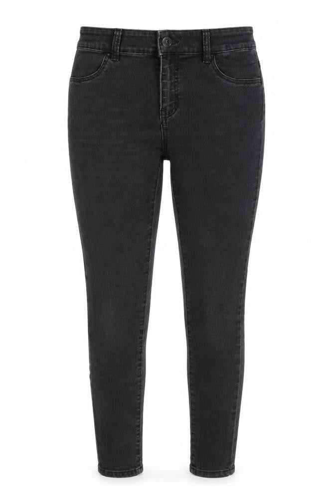 Front view of Mango women’s black cotton skinny jeans, size UK 8 slim, zip