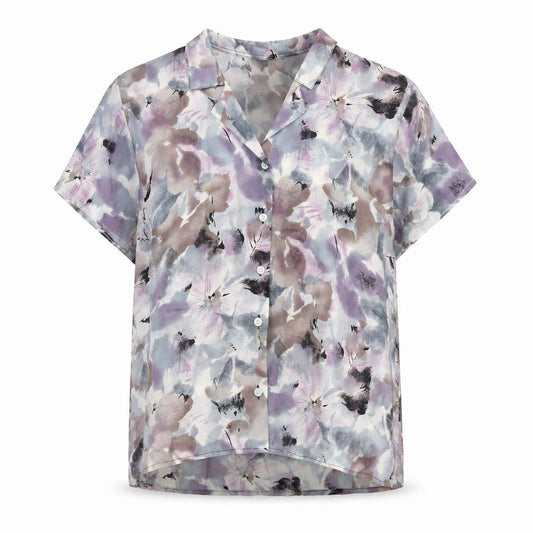 Front view of SETA women’s grey geometric polyester basic button-up, size UK 18, collared