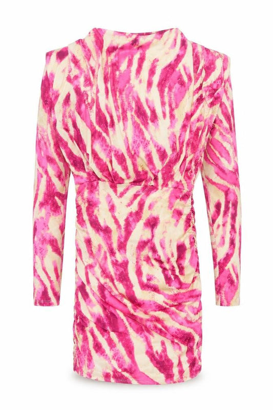 Front view of women’s pink animal print polyester bodycon one size round neck pullover - tiger pattern