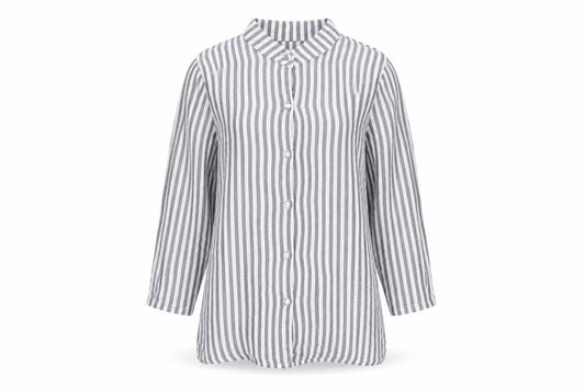 Front view of Ivy Bank women’s white striped polyester basic button-up, size S, collared