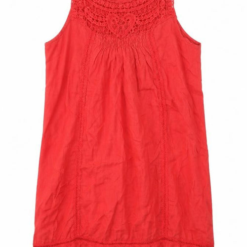 Preworn Womens Red Linen Tank Dress One Size Round Neck Pullover