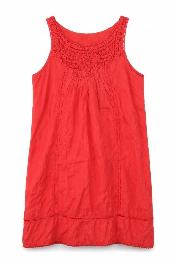 Preworn Womens Red Linen Tank Dress One Size Round Neck Pullover
