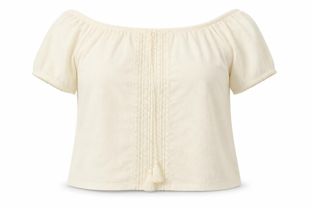 Front view of Divided women’s ivory polyester basic blouse, size M, off the shoulder