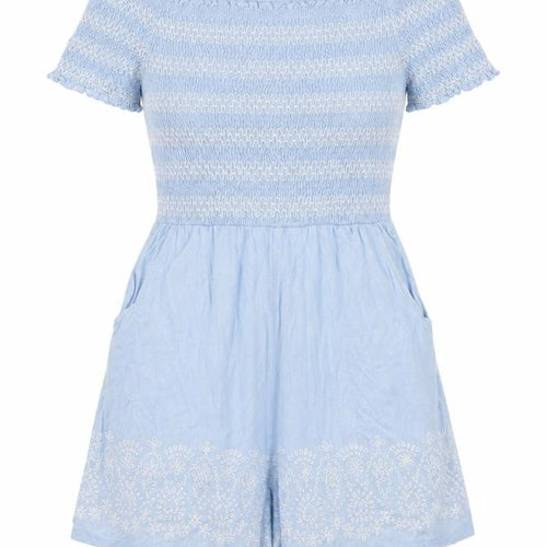 Miss Selfridge Womens Blue Geometric Polyester Playsuit One-Piece Size 10 Pullover - Shirred Bardot