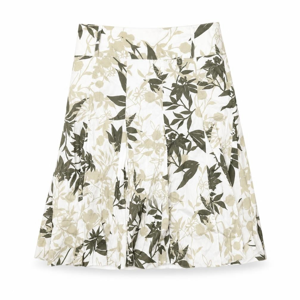 Camaieu Womens White Floral Cotton Swing Skirt Size 10 Zip