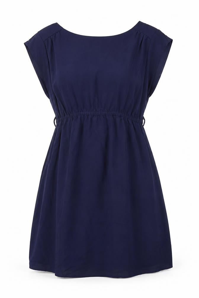 Front view of H&M women’s blue polyester fit & flare, size S, round neck pullover