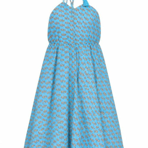 Gypsy G Womens Blue Geometric Polyester Fit & Flare One Size Halter Tie