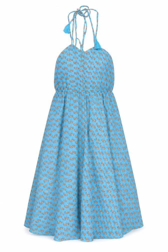 Gypsy G Womens Blue Geometric Polyester Fit & Flare One Size Halter Tie