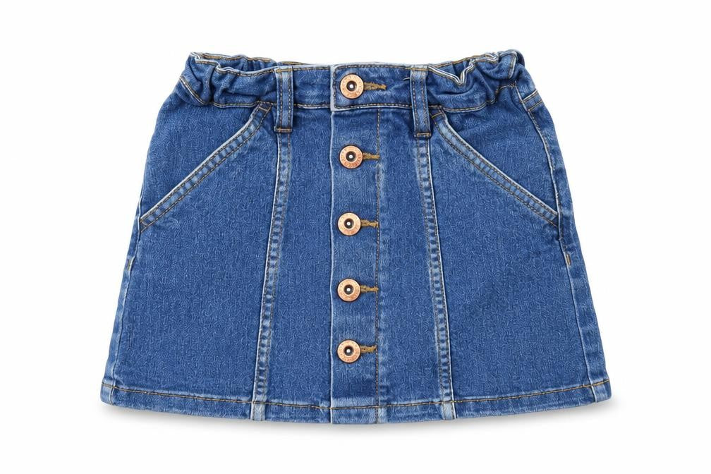 Denim & Co. Girls Blue Cotton Mini Skirt Size 5-6 Years Regular Button