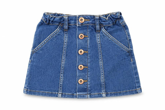 Denim & Co. Girls Blue Cotton Mini Skirt Size 5-6 Years Regular Button