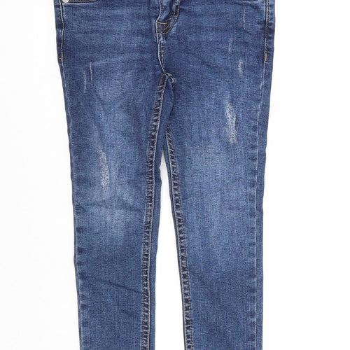 Denim & Co. Girls Blue Cotton Skinny Jeans Size 5-6 Years Regular Zip - Distressed