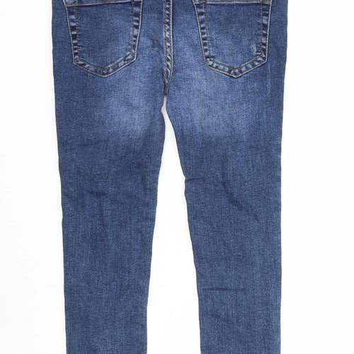 Denim & Co. Girls Blue Cotton Skinny Jeans Size 5-6 Years Regular Zip - Distressed
