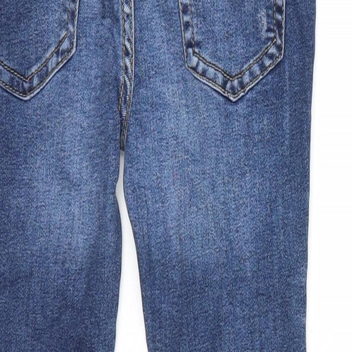 Denim & Co. Girls Blue Cotton Skinny Jeans Size 5-6 Years Regular Zip - Distressed