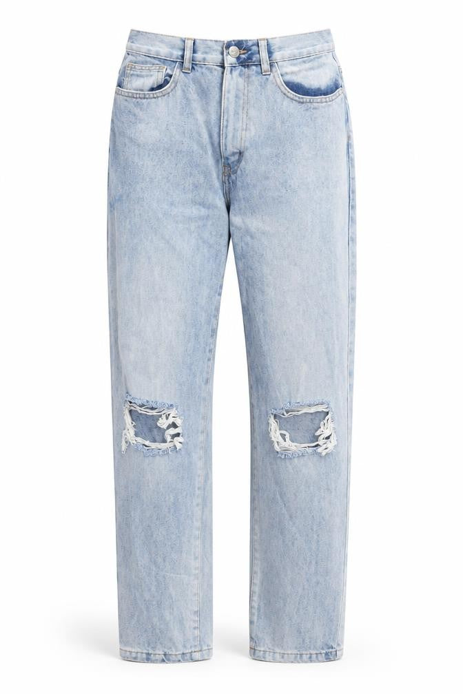 Front view of Rebellious women’s blue cotton straight jeans, size UK 8, regular zip