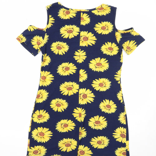 AX Paris Womens Blue Floral Polyester Mini Size 10 Round Neck Pullover - Cold Shoulder