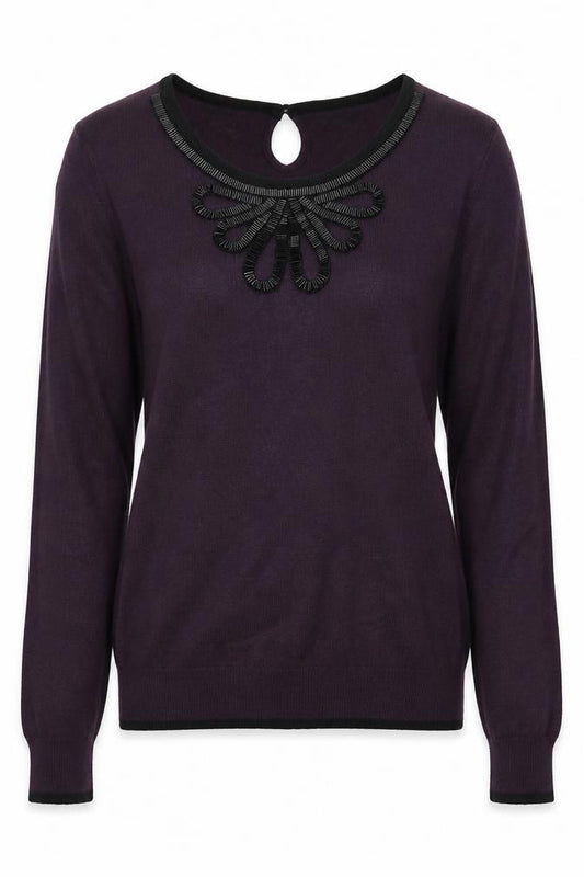 Front view of Principles women’s purple scoop neck acrylic jumper, size UK 10