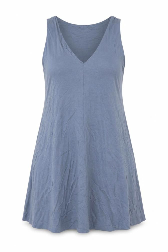 Front view of H&M women’s blue viscose a-line, size M, v-neck pullover