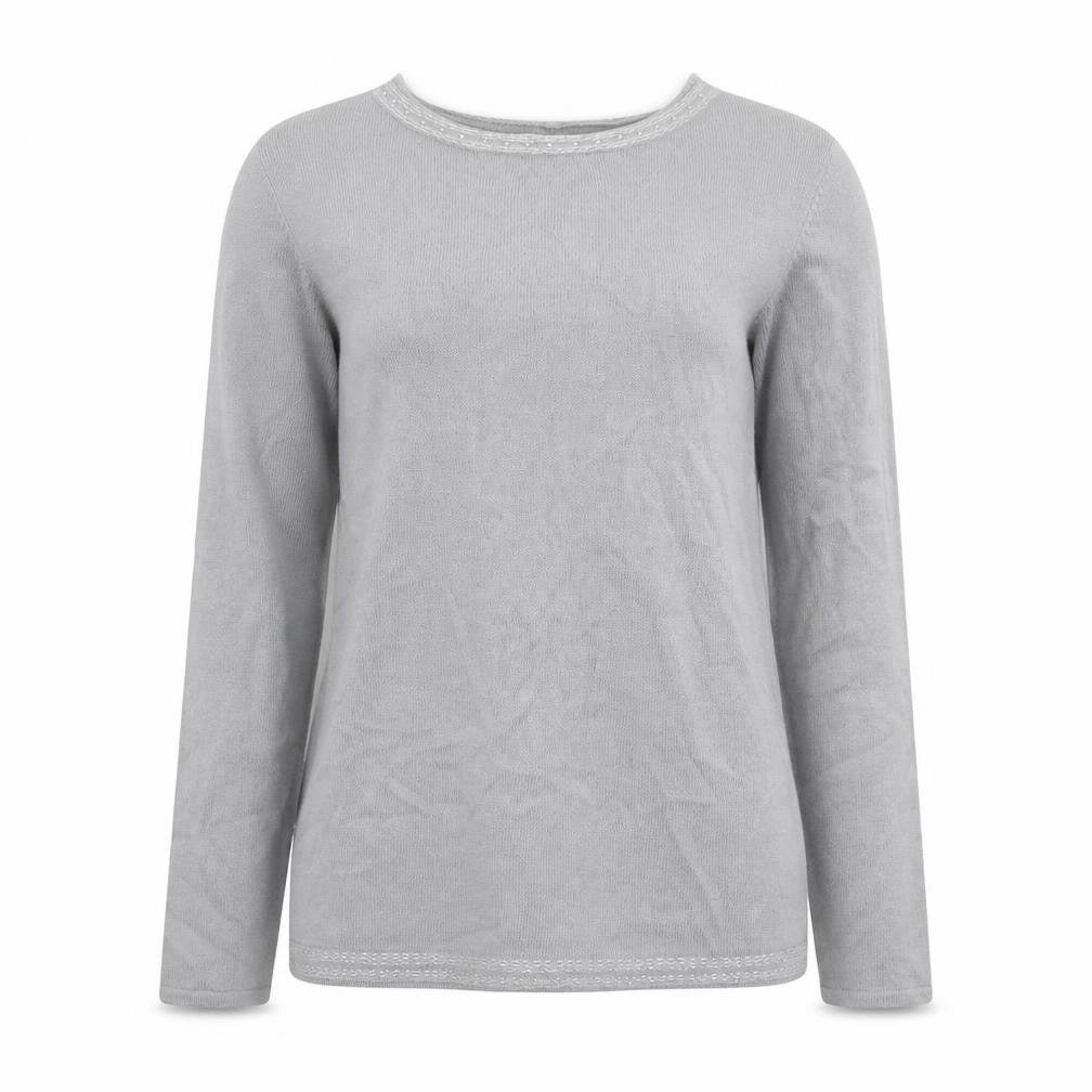 Front view of Anna Rose women’s grey round neck acrylic jumper, size L