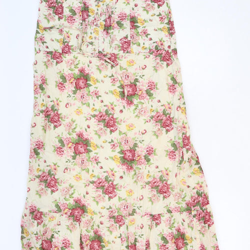 Spirit Womens Multicoloured Floral Polyester Slip Dress Size 12 Scoop Neck Drawstring - Ruffle