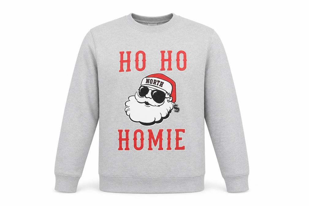London Knitwear Mens Grey Cotton Pullover Sweatshirt Size S - Ho Ho Homie, Santa