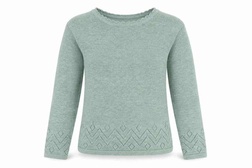 Front view of Bonmarché women’s green round neck polyester jumper, size S