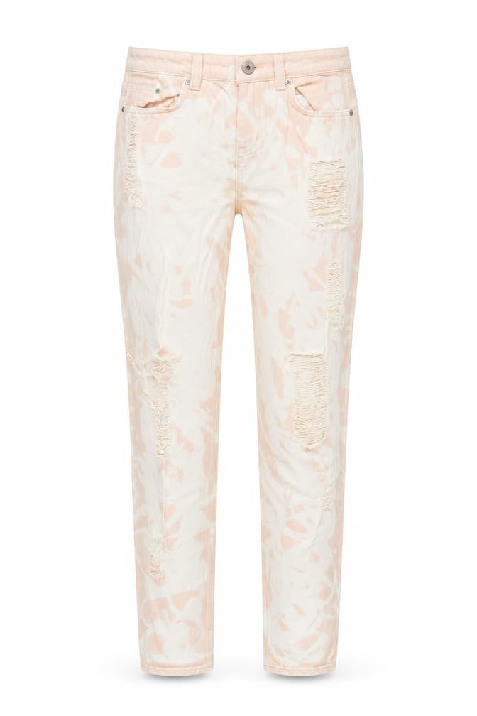 H&M Womens Pink Geometric Cotton Skinny Jeans Size 6 Regular Zip - Tie Dye Pattern