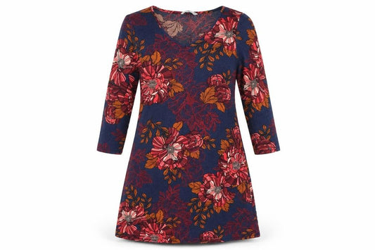 Front view of Tu women’s blue floral viscose a-line, size UK 12, v-neck pullover
