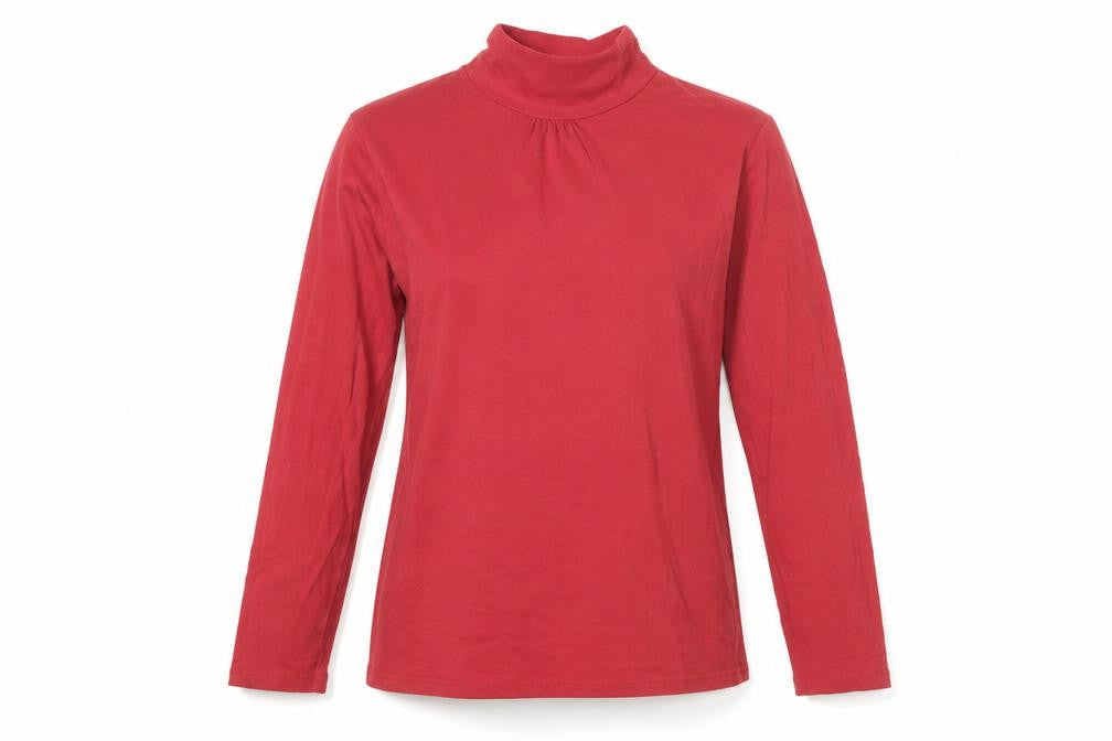 atlasforwomen Womens Red 100% Cotton Basic T-Shirt Size 12 Mock Neck