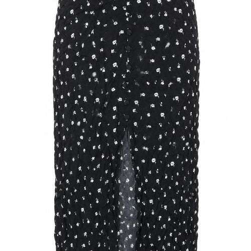 Divided Womens Black Floral Viscose Peasant Skirt Size 8 Zip