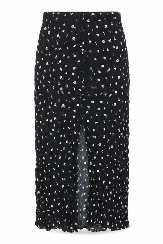 Front view of Divided women’s black floral viscose peasant skirt, size UK 8, zip
