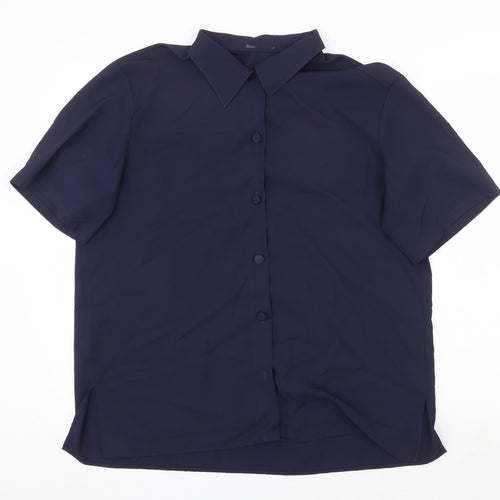 St Michael Womens Blue Polyester Basic Button-Up Size 14 Collared