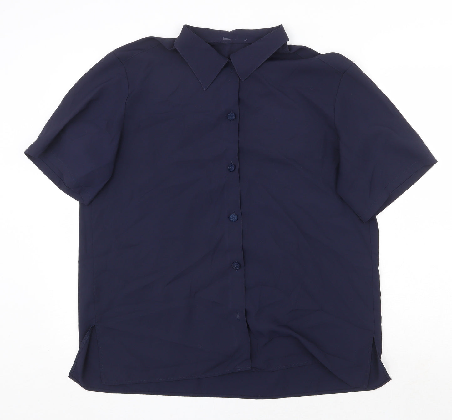 St Michael Womens Blue Polyester Basic Button-Up Size 14 Collared