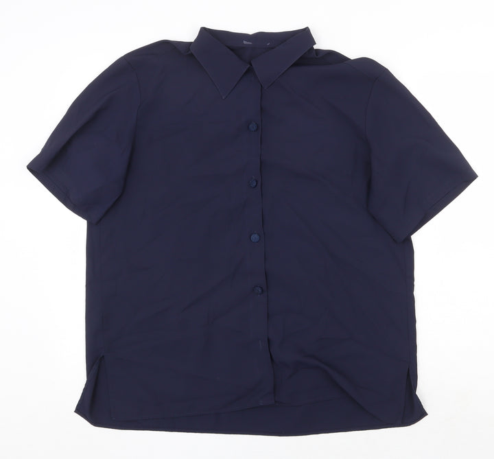 St Michael Womens Blue Polyester Basic Button-Up Size 14 Collared