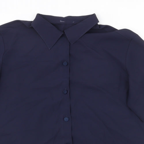 St Michael Womens Blue Polyester Basic Button-Up Size 14 Collared