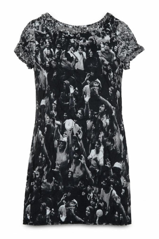 Front view of Zara women’s grey geometric viscose a-line, size M, round neck pullover