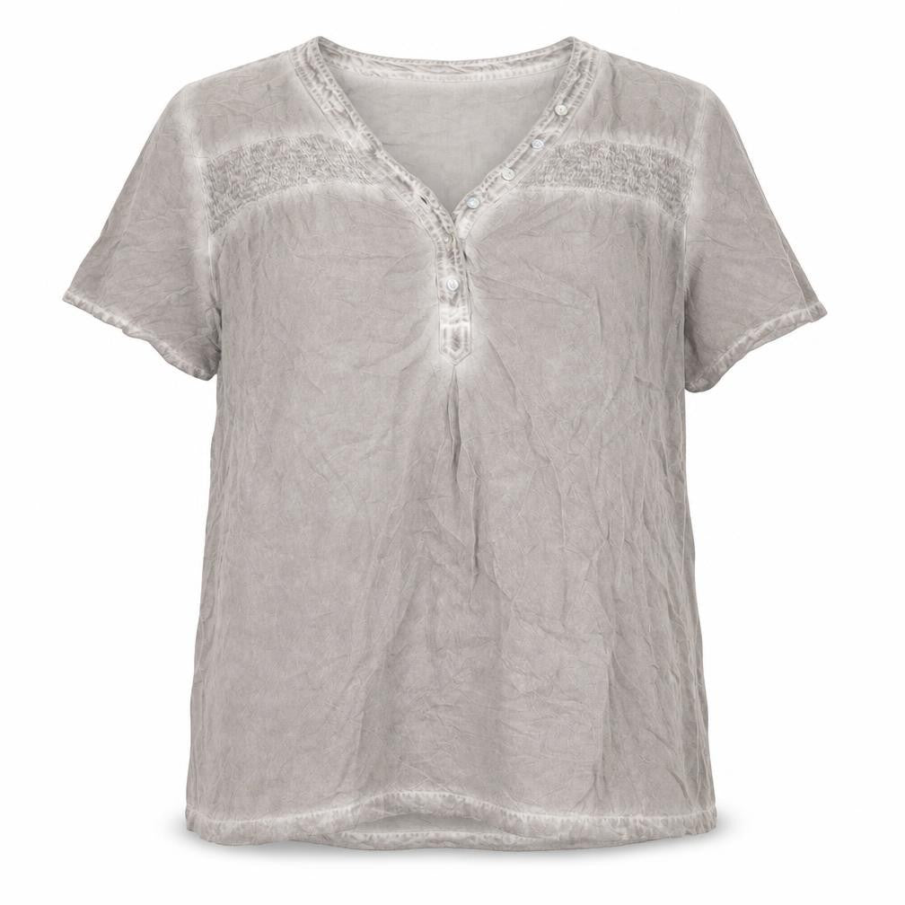 Front view of Anna Rose women’s grey viscose basic t-shirt, size L, v-neck