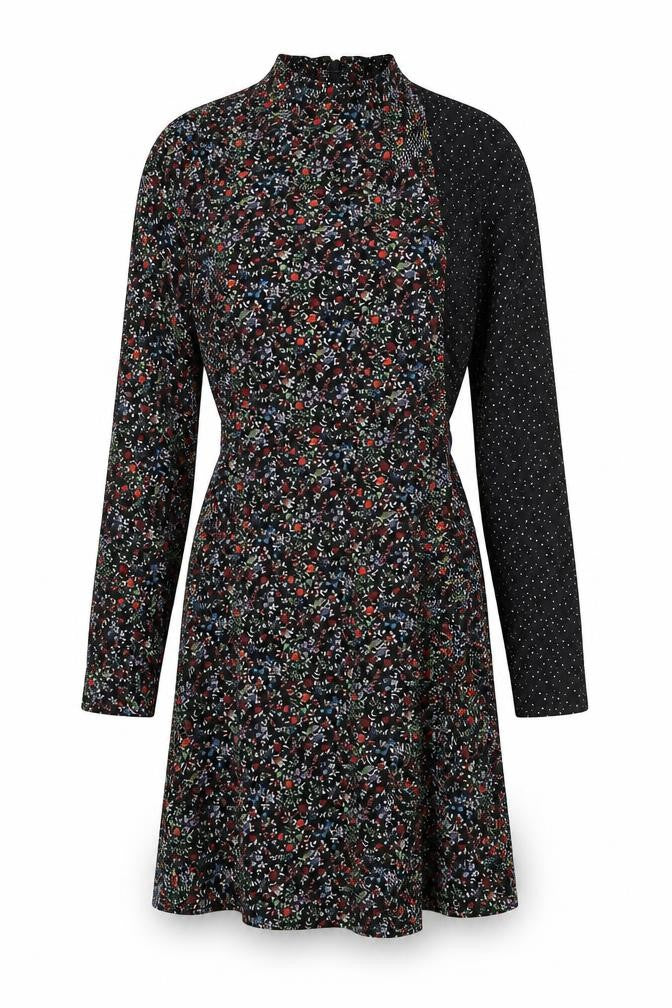 Topshop Womens Multicoloured Floral Polyester A-Line Size 8 High Neck Zip - Polka Dot