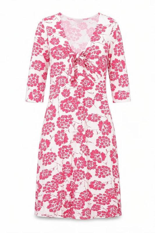 Front view of LK Bennet women’s pink floral viscose a-line, size UK 6, scoop neck pullover