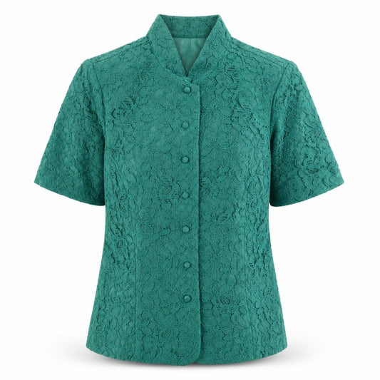 Front view of Together women’s green viscose basic button-up, size UK 10, v-neck