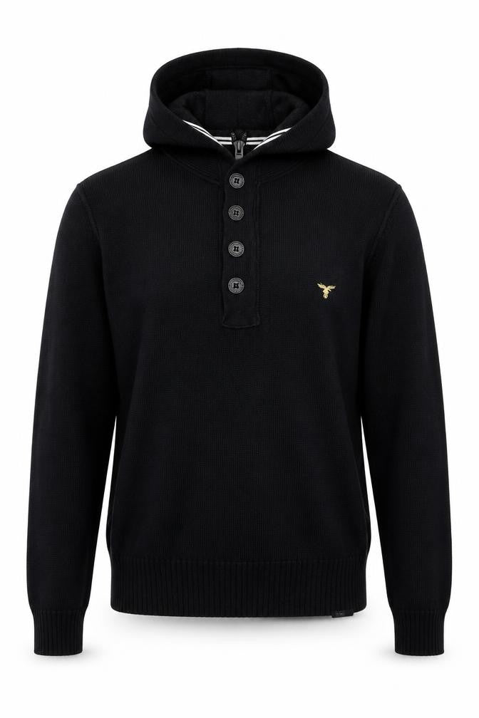 Le Brave Mens Black Round Neck Cotton Pullover Jumper Size M Long Sleeve - Henley