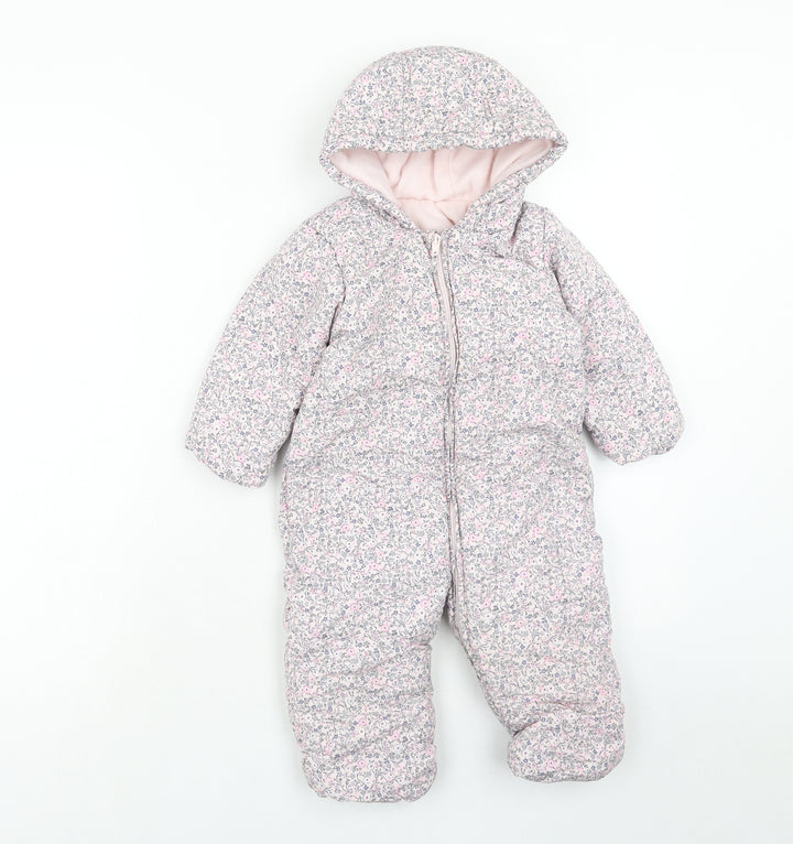Mothercare Girls Pink Floral Polyamide Quilted Poncho Size 12-18 Months Zip