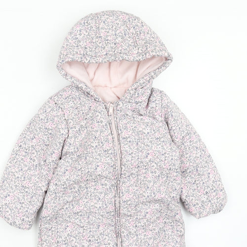 Mothercare Girls Pink Floral Polyamide Quilted Poncho Size 12-18 Months Zip