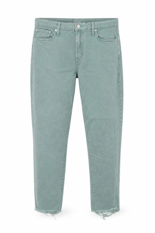 Front view of Gap women’s green cotton straight jeans, size UK 32, in regular zip