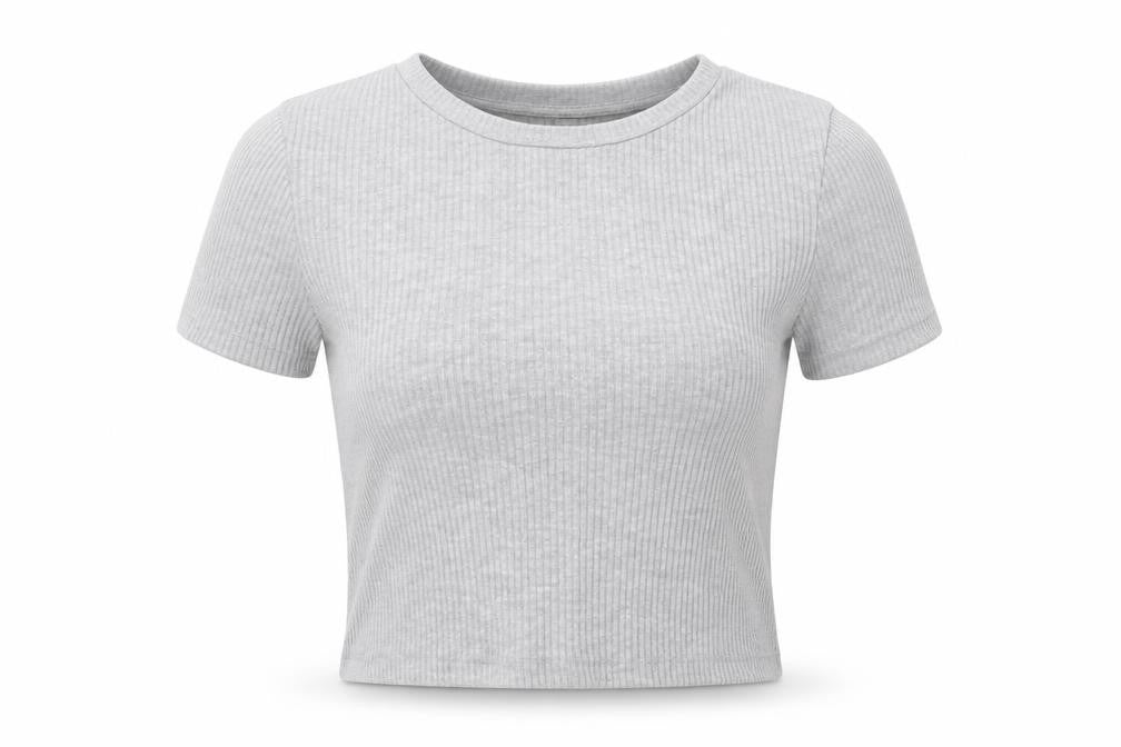 Front view of Forever 21 women’s grey polyester cropped t-shirt, size M, round neck
