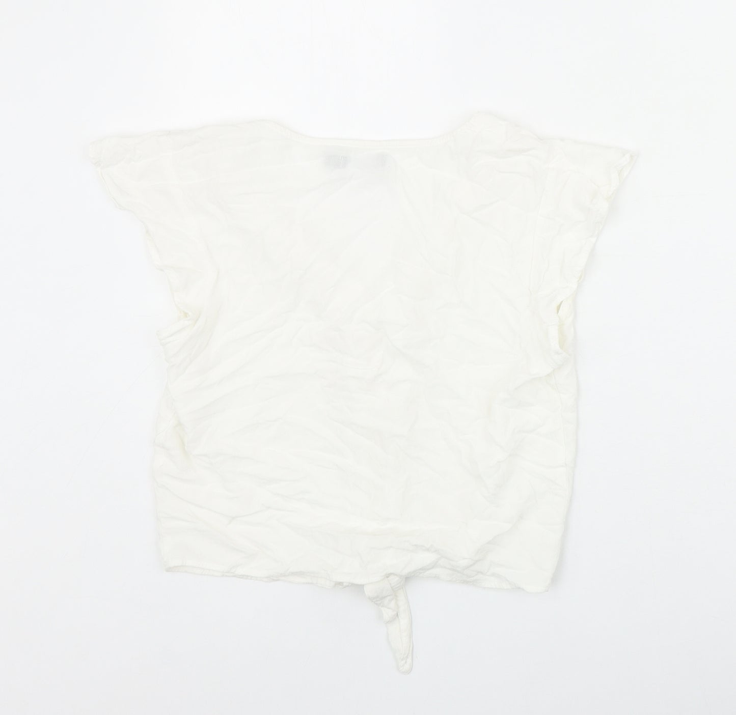 Bershka Womens Ivory Viscose Basic Button-Up Size S V-Neck - Tie Front