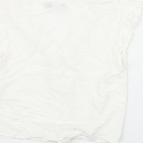 Bershka Womens Ivory Viscose Basic Button-Up Size S V-Neck - Tie Front