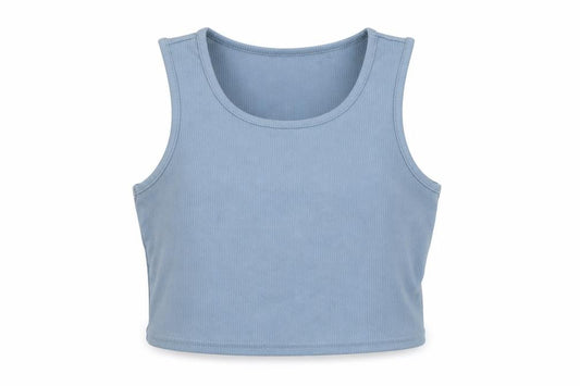 Front view of Irina Green girls’ blue polyester basic tank, size 11-12, years scoop neck pullover
