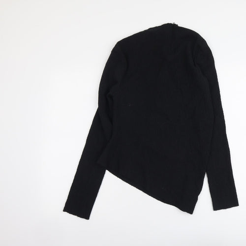 Zara Womens Black Cotton Basic Blouse Size S Mock Neck - Asymmetric Hem