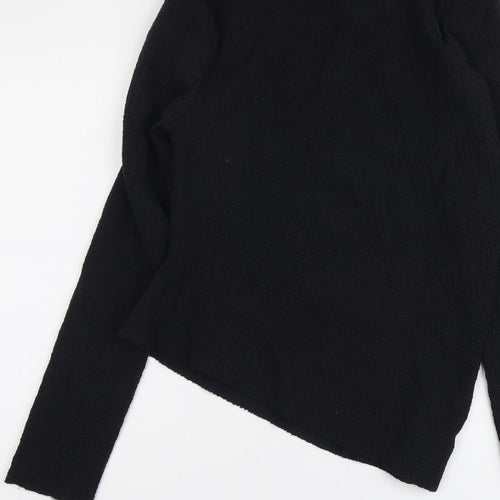 Zara Womens Black Cotton Basic Blouse Size S Mock Neck - Asymmetric Hem